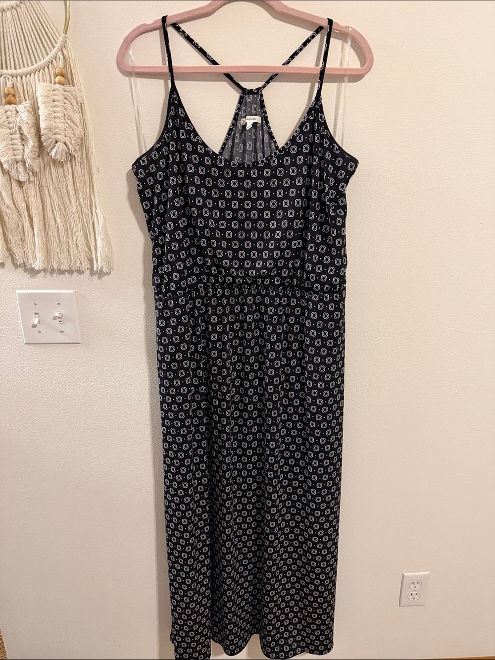 Maurices Size XXL Black Printed Maxi Dress with Strappy Back